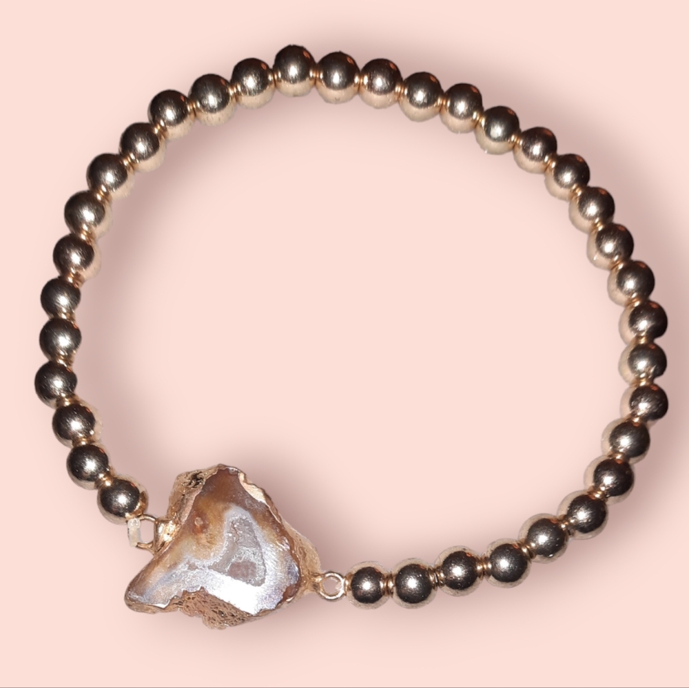 Druzy Agate slice beaded stretch bracelet